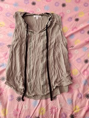 Active USA Taupe Sleeveless Boho Tank with Lace Trim